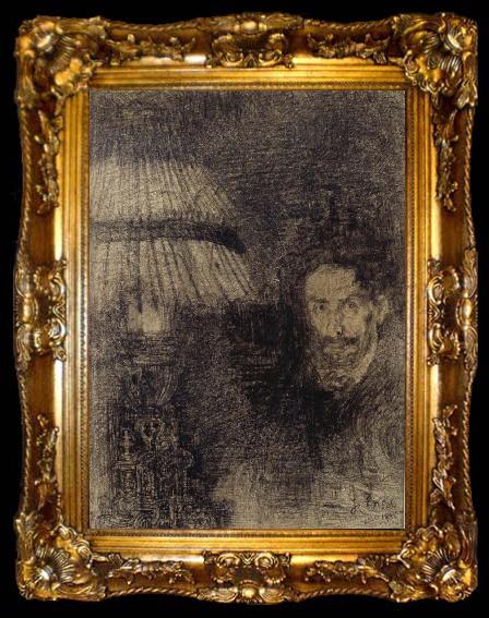 framed  James Ensor Self-Portrait by Lamplight or In the Shadow, ta009-2